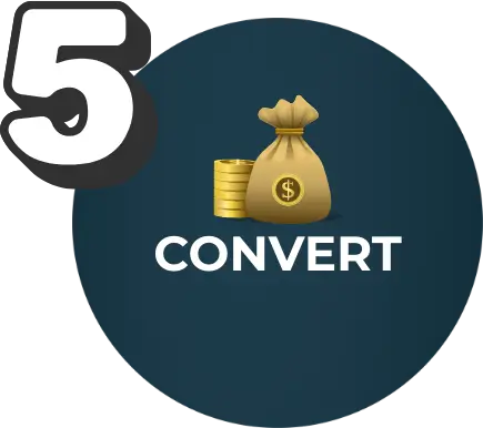 Step 5 Convert in the CAUSE system showing how waste management SEO marketing services move leads to quotes and contracts.