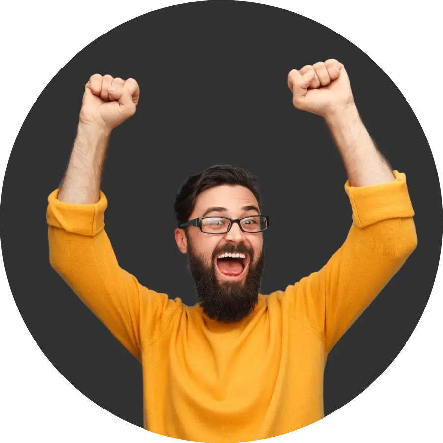 Excited businessman celebrating CAUSE SEO Marketing System results—higher rankings, more qualified leads from Google and AI search, better conversions, and stronger customer retention.