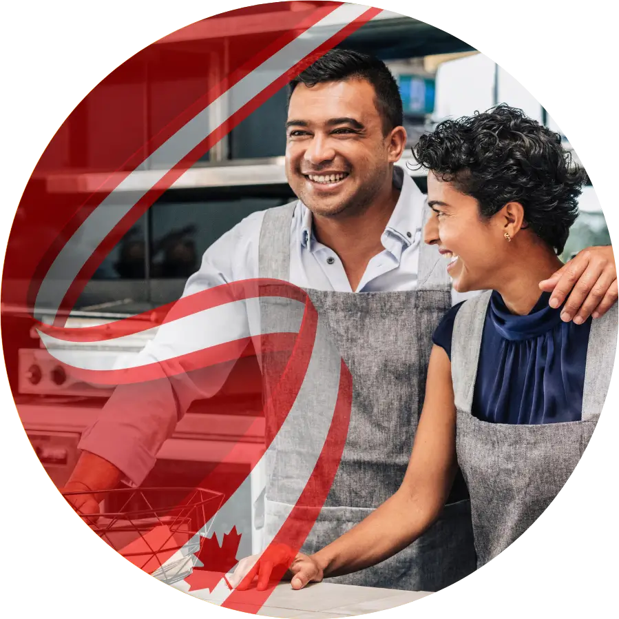 Business man and woman with Canadian flag representing SEO marketing services in Canada by CAUSE Marketing Agency