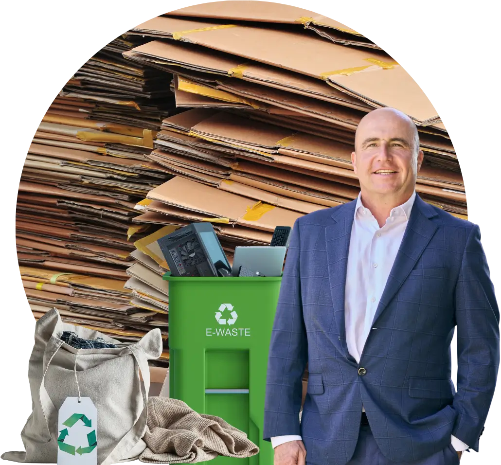 Collage of waste management businesses across commercial waste, recycling, organics, construction, material recovery facilities supported by CAUSE waste management SEO marketing services.