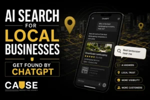 AI search for local businesses showing ChatGPT recommending a local company, illustrating how Answer Engine Optimization (AEO) helps businesses get found in AI search.