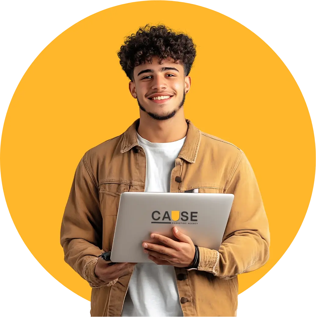 Local business owner meeting with a MarketingPRO® to review a website, Google Business Profile, and AI search visibility during a free AEO Audit.