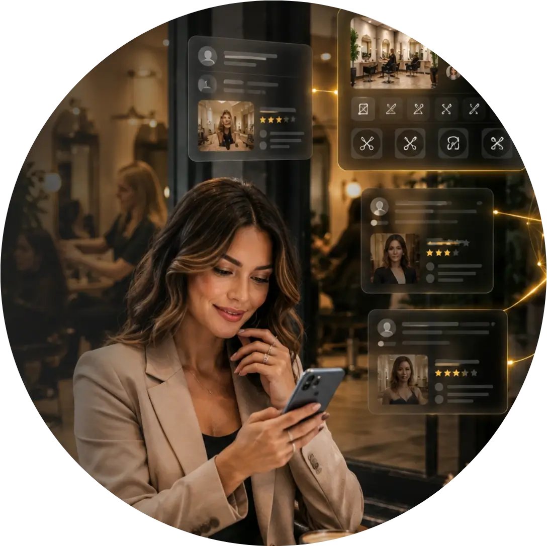Customer searching for a local business using Google AI and other AI-powered search platforms that recommend businesses based on clear, structured website content.