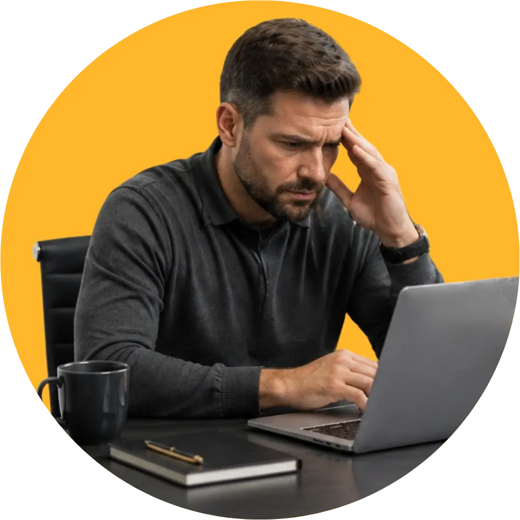 Local business owner reviewing a website and Google Business Profile that AI may struggle to understand due to missing trust signals and inconsistent information.