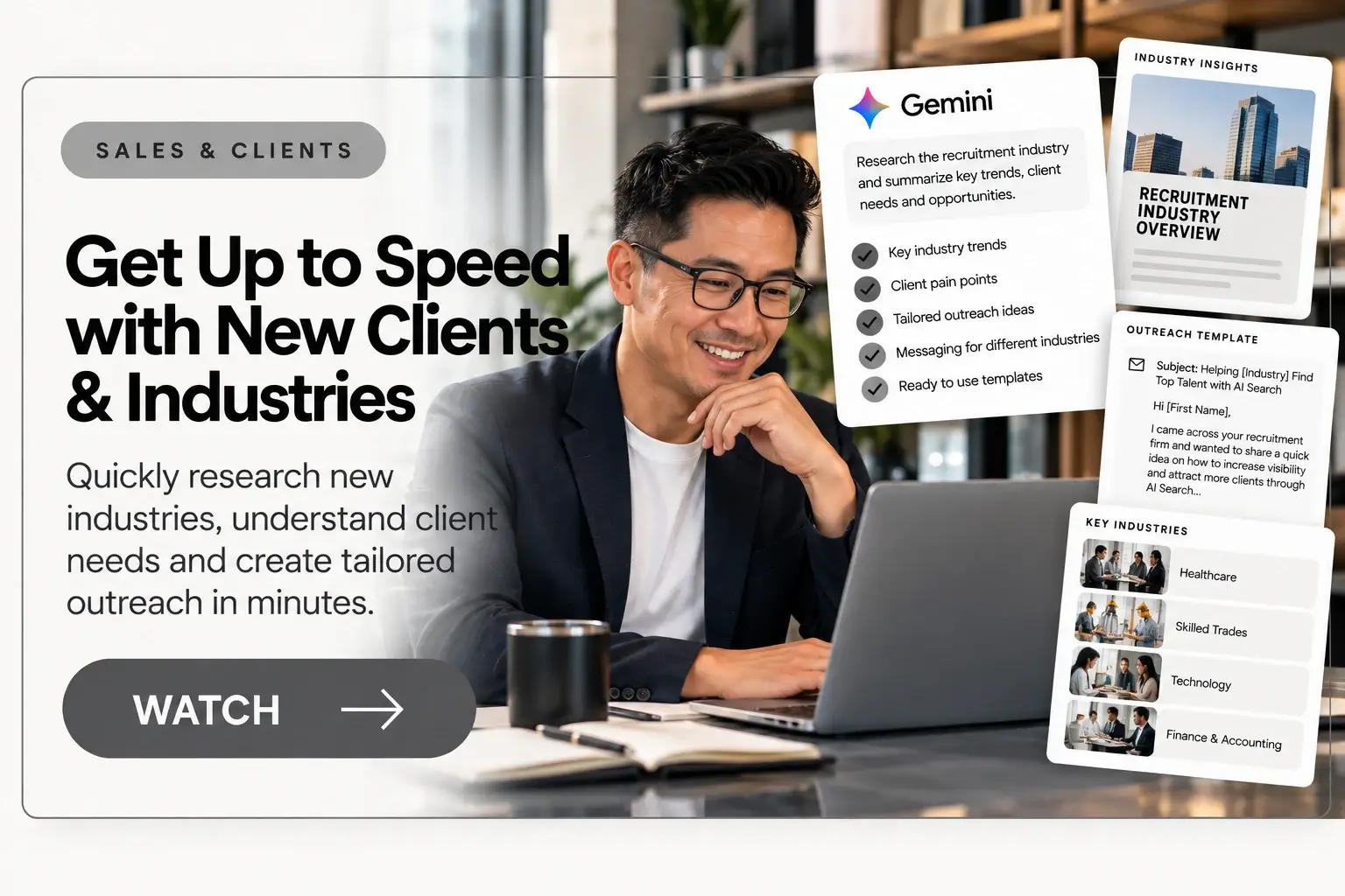 Recruiting agency owner using Gemini to quickly research new clients, industries, trends and business opportunities.