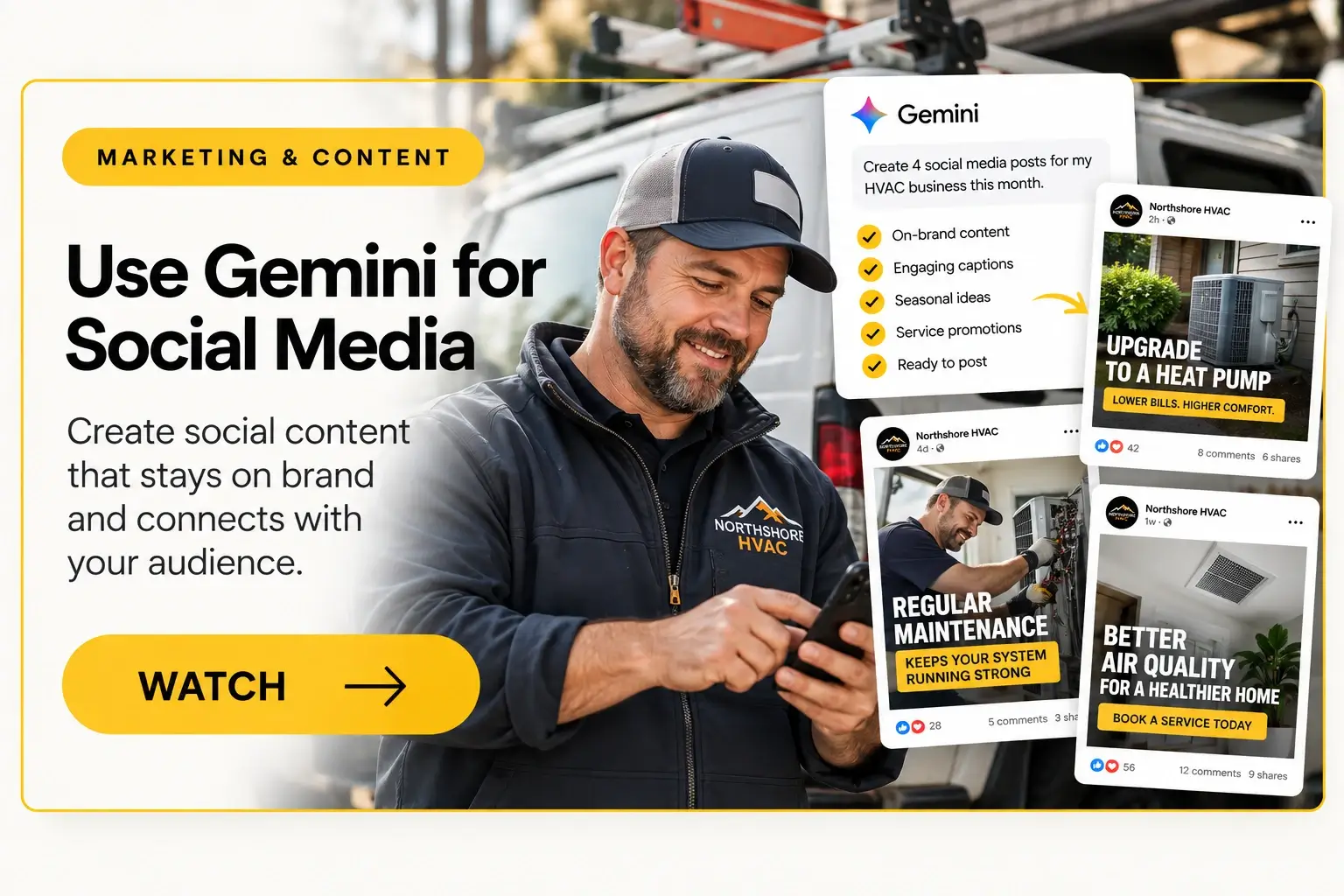 HVAC business owner using Gemini to create and improve social media content for his local business.